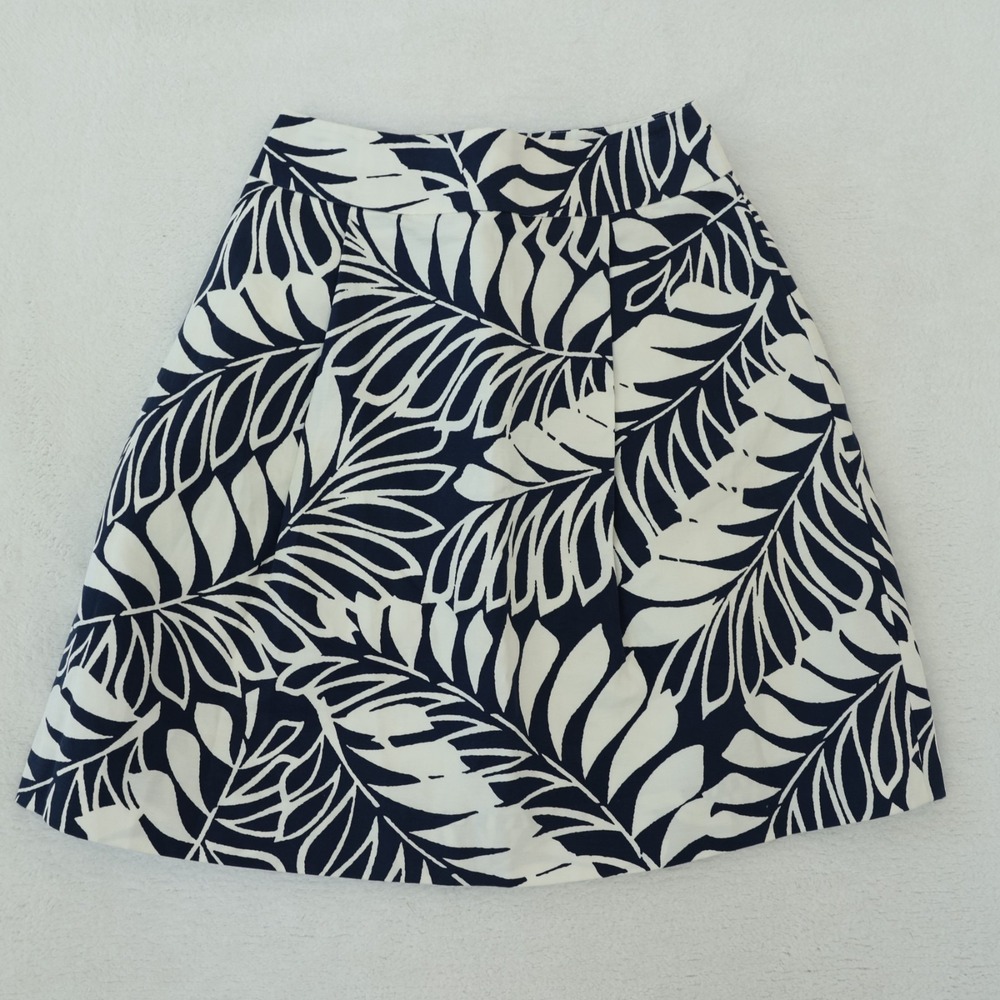 Kate Spade Tilda Skirt Size 4 Navy/White Tropical Palm Print Linen Blend A Line